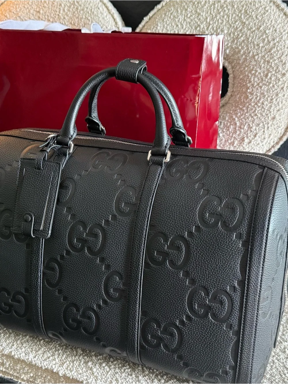 Gucci Black Embossed GG Leather Duffel Bag - Picture 2 of 5